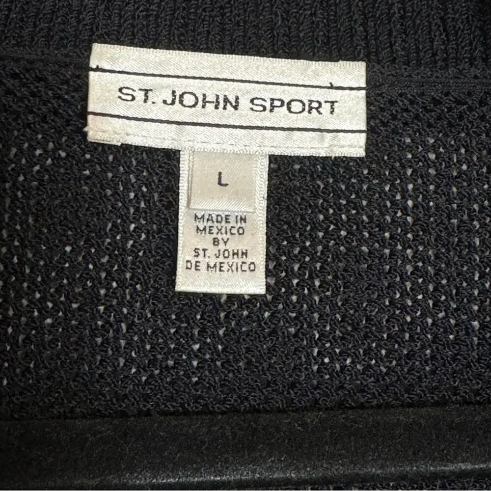 St. John Sport Black Santana Wool Knit Cardigan Sweater Size L